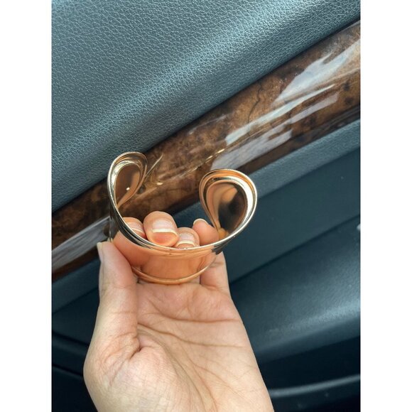 wide gold cuff bracelet chunky bangle metal wedding statement abstract wavy - Picture 2 of 3